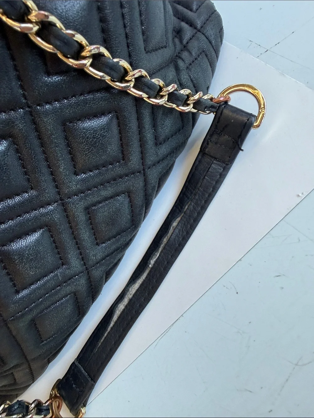 Tory Burch Black Quilted Leather Marion Tote Gold Hardware Bag Purse Luxury